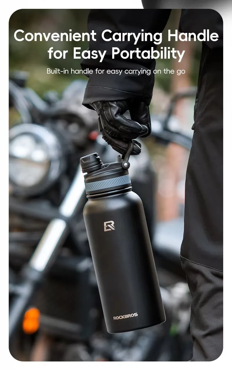 ROCKBROS 1,2L Isolierte Fahrrad-Trinkflasche Sport-Trinkflasche Rutschfest 304 Edelstahl Vakuum Kalt- und Heiß-Thermobecher – Detail 9