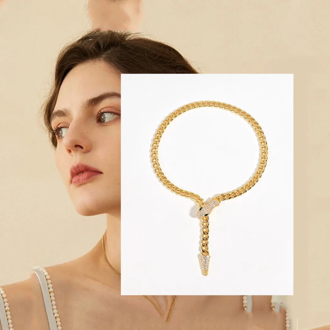 Vintage Snake Bone Necklace Versatile Metal Hip-Hop Simple Clavicle Chain Elegant Luxury Jewelry Birthday Gifts for Women Friend