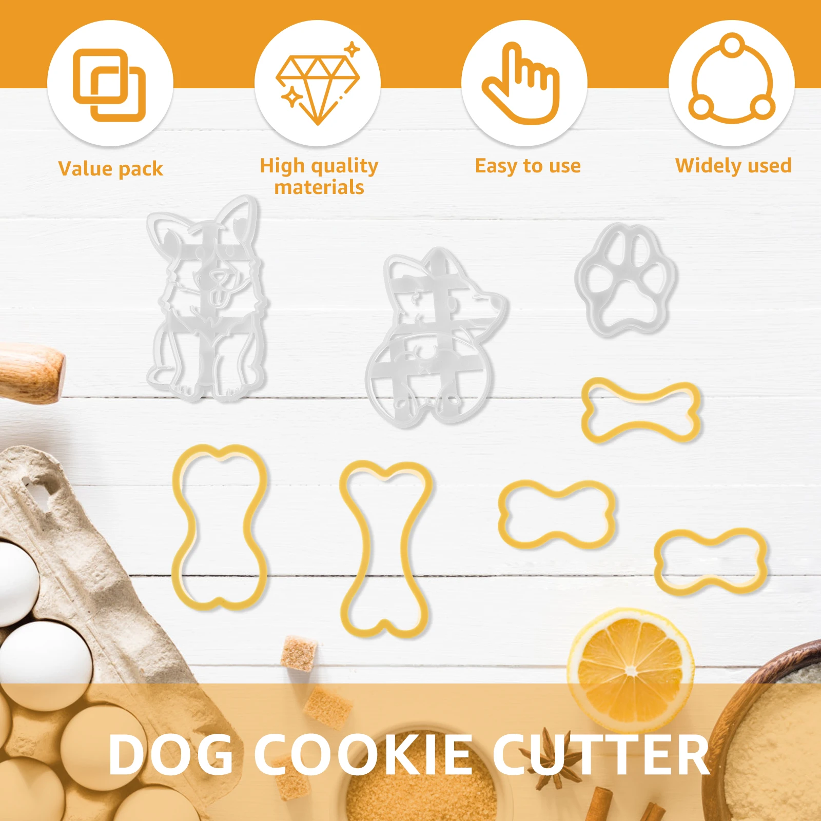 8Pcs Dog Cookie Cutters Set Plastic Dog Bone Biscuit Cutter Molds Reusable Dog Paw Biscuit Cutters Multipurpose Corgi Fondant