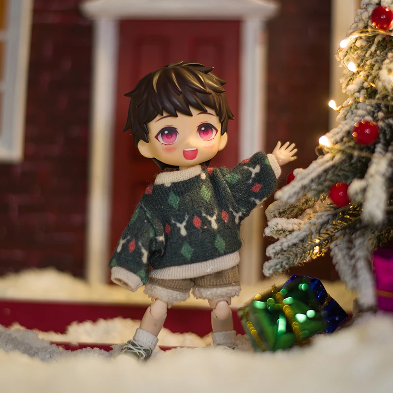 Ob11 Doll Elk dzianinowy sweter lalka ubrania świąteczne lalka poroża stroik rękawiczki dla Nendoroids P9, 1/12 Bjd, Gsc, Molly lalki