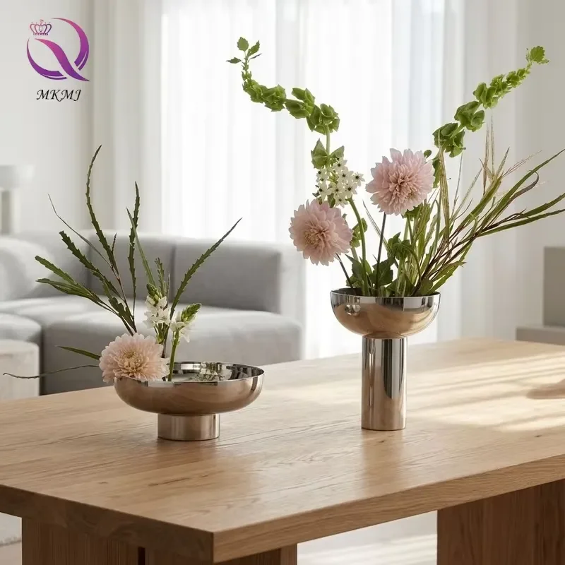 Nordic Style Stainless Steel Vase Simple Modern Flower Holder for Living Room Table Centerpiece Home Decor Minimalist Design