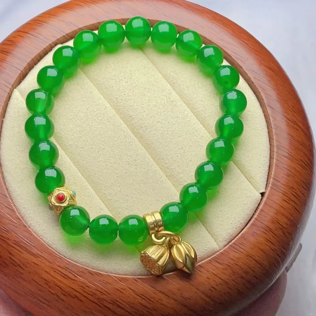 

Myanmar jadeite pure natural jade national style explosion high ice emperor green bracelet ice transparent moisturizing fashion