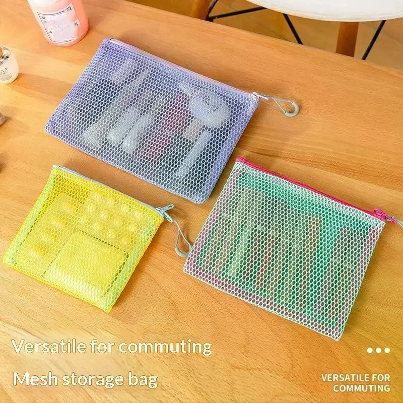 Multicolor Mesh Zipper Pouch Durable Fabric Smooth Zippers For Cosmetics Stationery Travel Daily Use