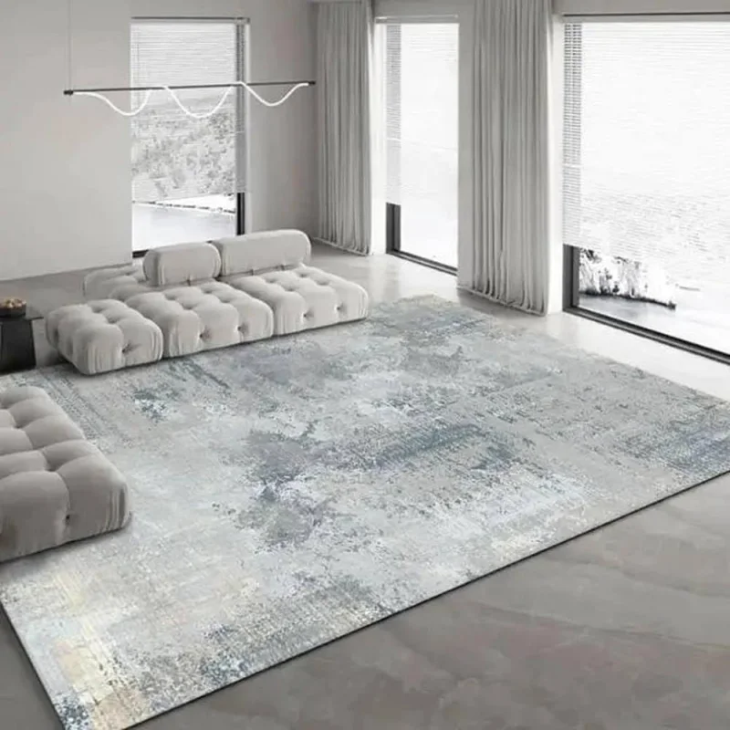 VIKAMA Abstract Ink Texture Area Rug Non Slip Neutral Grey Blue Floor Mat Minimalist Living Room Modern Home Decor Carpet