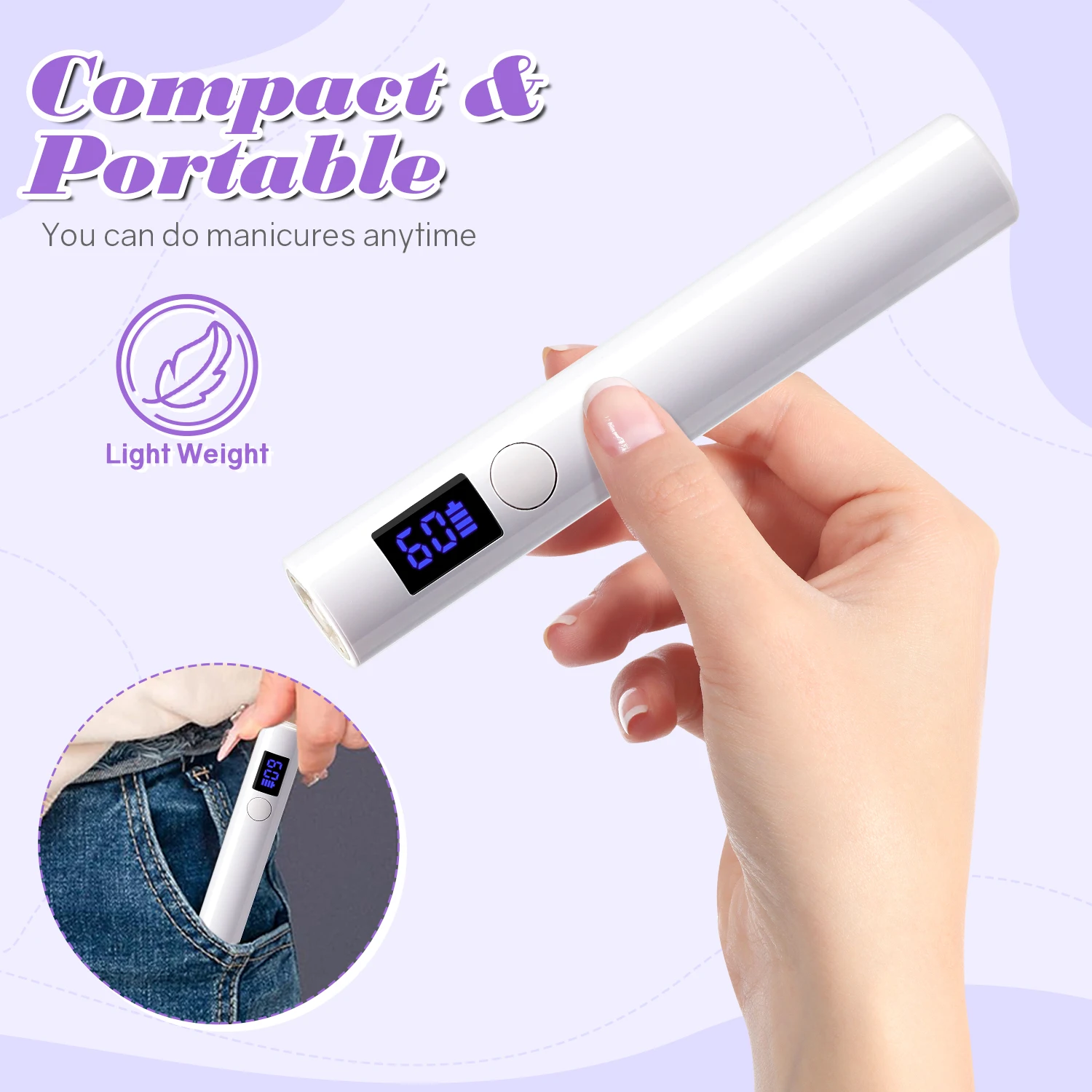 Portable Nail Lamp - USB Rechargeable LED Quick-Dry Light for Gel Nails, Handheld Manicure Dryer, Nail Art Tools