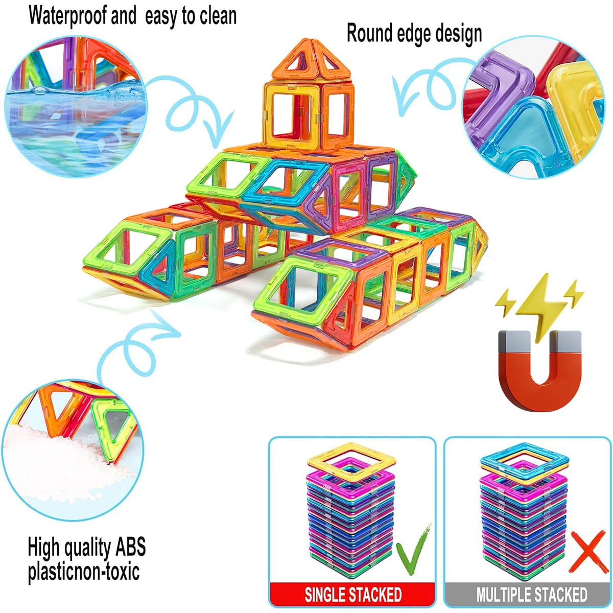 Blocos de construção magnéticos de tamanho grande, brinquedos magnéticos diy, tamanho médio, brinquedos de construção, aprendizagem, brinquedos magnéticos educativos