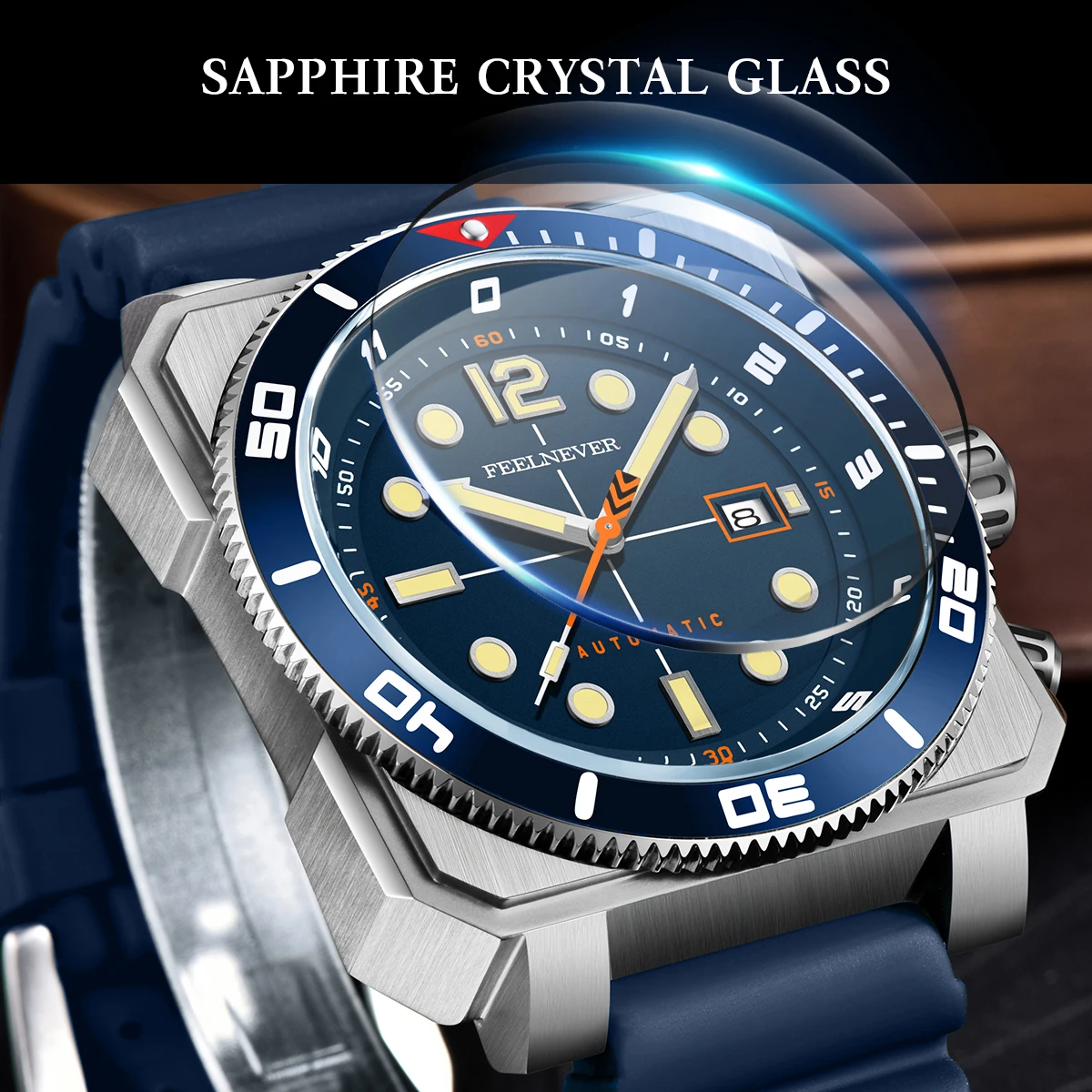 FeelNever Movement Automatic Dive Watch for Men 316 Steel Wristwatch 8215 Movement Sapphire Sports Mechanical Male Watches