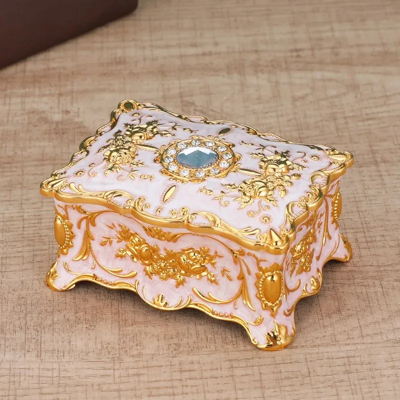 Caja de joyería europea, color esmaltado de metal, anillo creativo, collar, pendientes, caja de almacenamiento