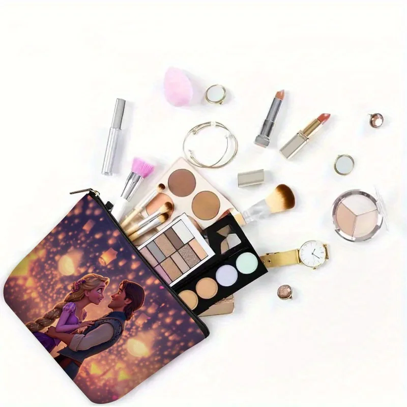 디즈니 라푼젤과 유진 로맨틱 만남 프린트 화장품 가방 1개 - 여성용 귀여운 다기능 지퍼 가방, 완벽한 여행용 지퍼 보관 가방