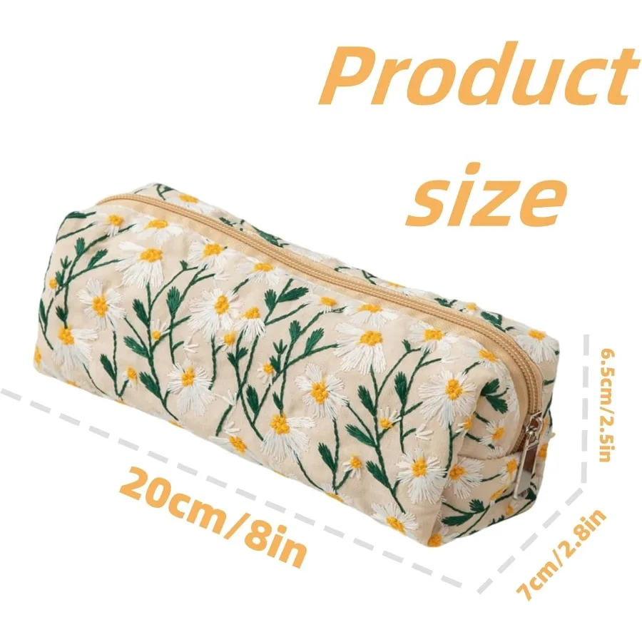 حقيبة أقلام رصاص جمالية لطيفة مع سحاب للفتيات - لوازم مدرسية بتصميم زهور الأقحوان وحقيبة مكياج مثالية للفصول الدراسية #3