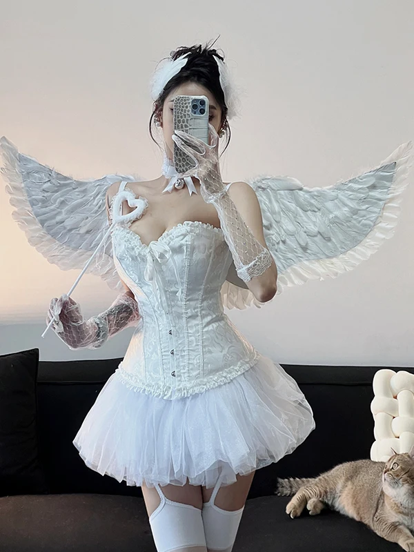 

Sexy Rabbit Girl orm Costume Devil Angel Outfit for Night Club Par Polyester Fiber Material Skimpy Sle Puffy Skirt