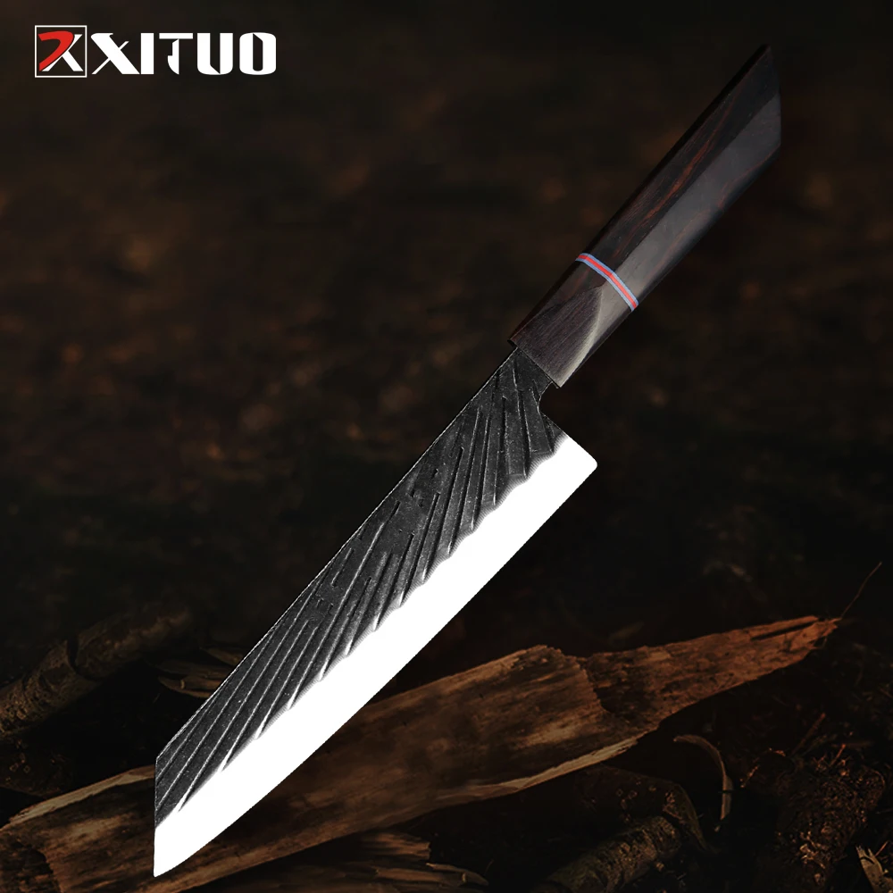 

Нож шеф-повара XITUO из высокоуглеродистой стали, Kiritsuke 440C, Ручная ковка, антипригарный нож, кухонный нож, ручка из черного дерева