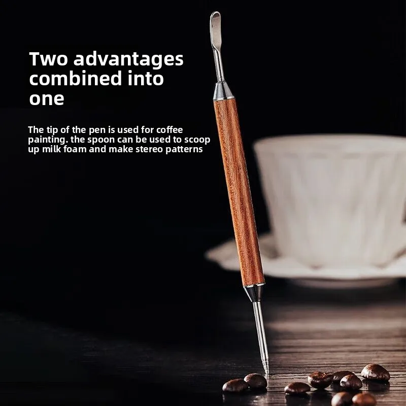 Stainless Steel Latte Art Pen Coffee Etching Needle with Wooden Handle for Aerpress Barista Tools Cafe Decorating Gift