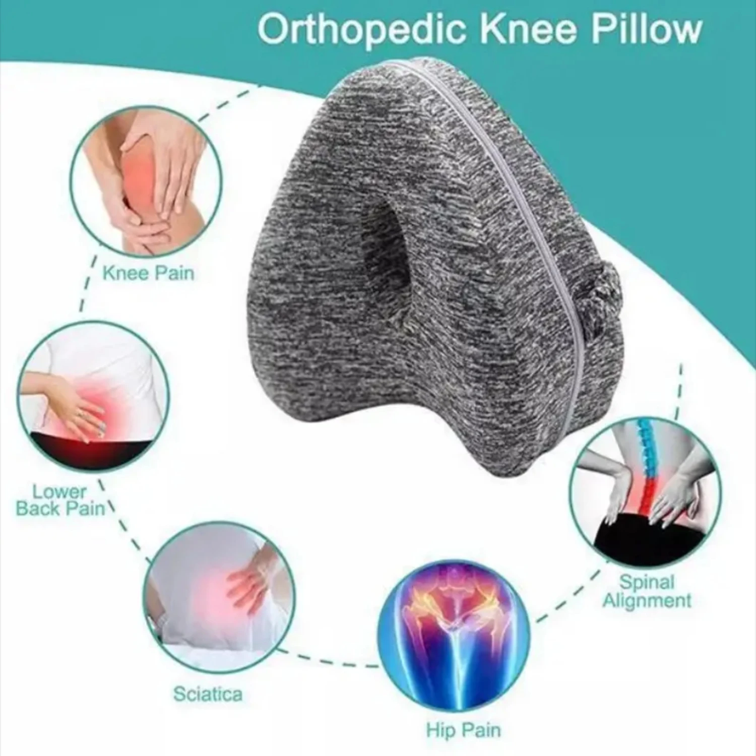 

Corrected and Comfortable 1pc Contoured Knee Support Pillow for Improved Sleep Quality and Posture Alignment