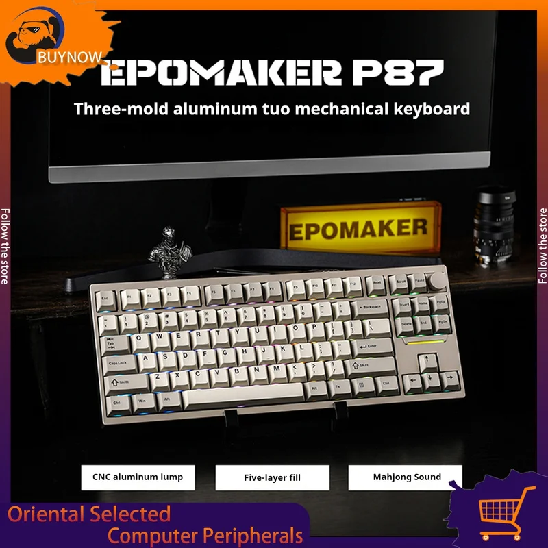 

EPOMAKER P87 QMK/VIA 87% Беспроводная Bluetooth/2,4 ГГц/USB-C Проводная алюминиевая механическая клавиатура TKL с ручкой с ЧПУ/RGB-подсветкой