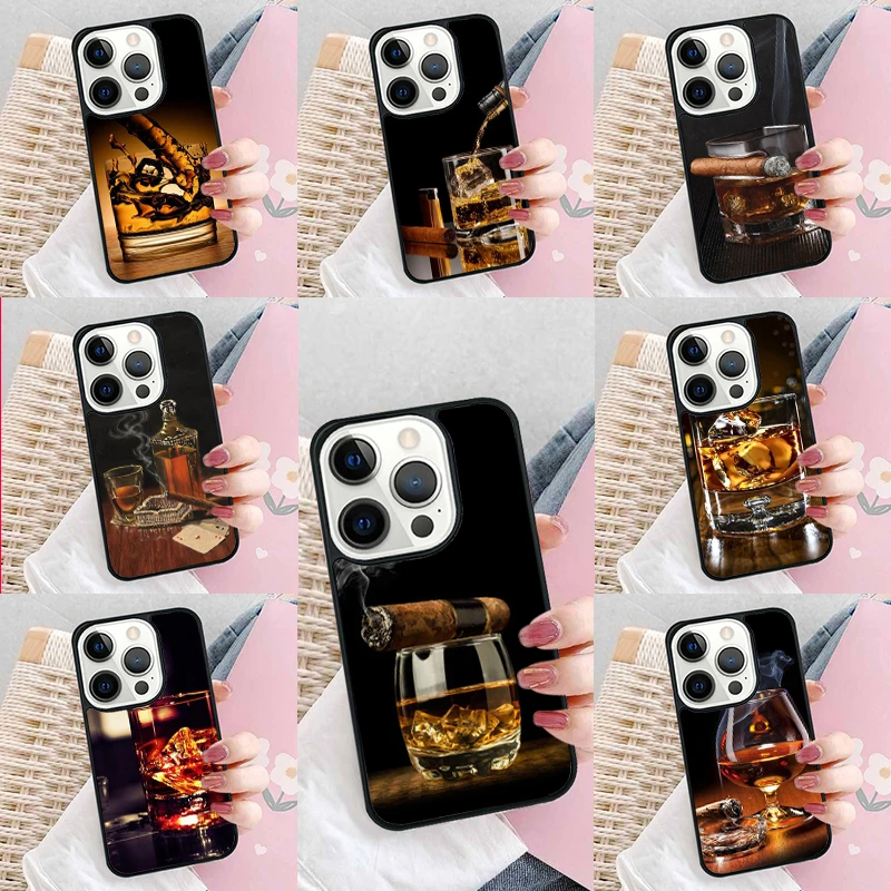 Cigar Whiskey Ice Drink Soft Phone Case Cover for iPhone 16 Promax 15 Pro 13 14 Plus 11 12 Mini XR XS MAX Coque