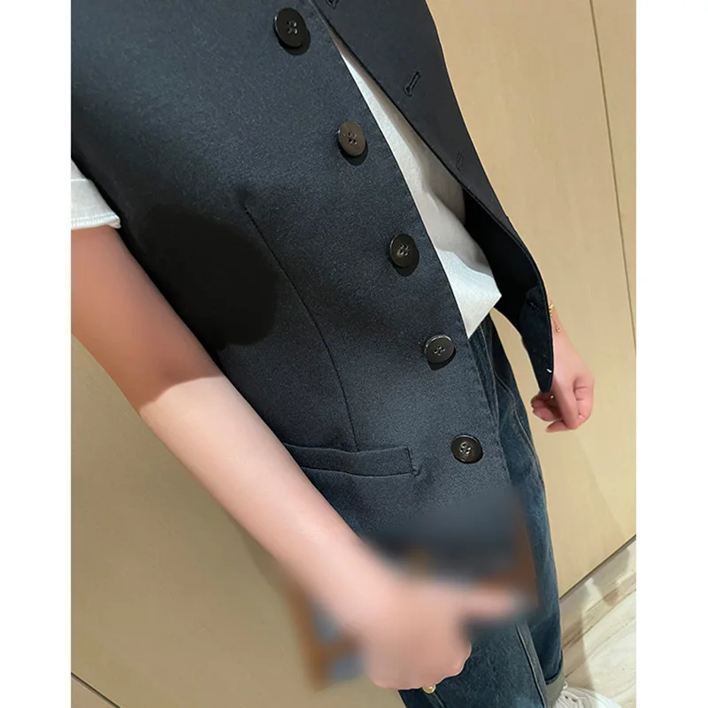 2025 New Autumn Wool Vest Women Slim Fit Sleeveless Oxford Silk Lining Waistcoat