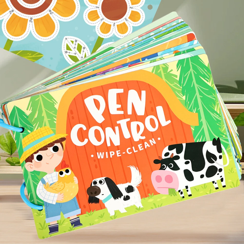 Write Wipe Activity Book Toddler Pen Control Training Book Funny Pen Guide Training Card Book for Children Early Learning