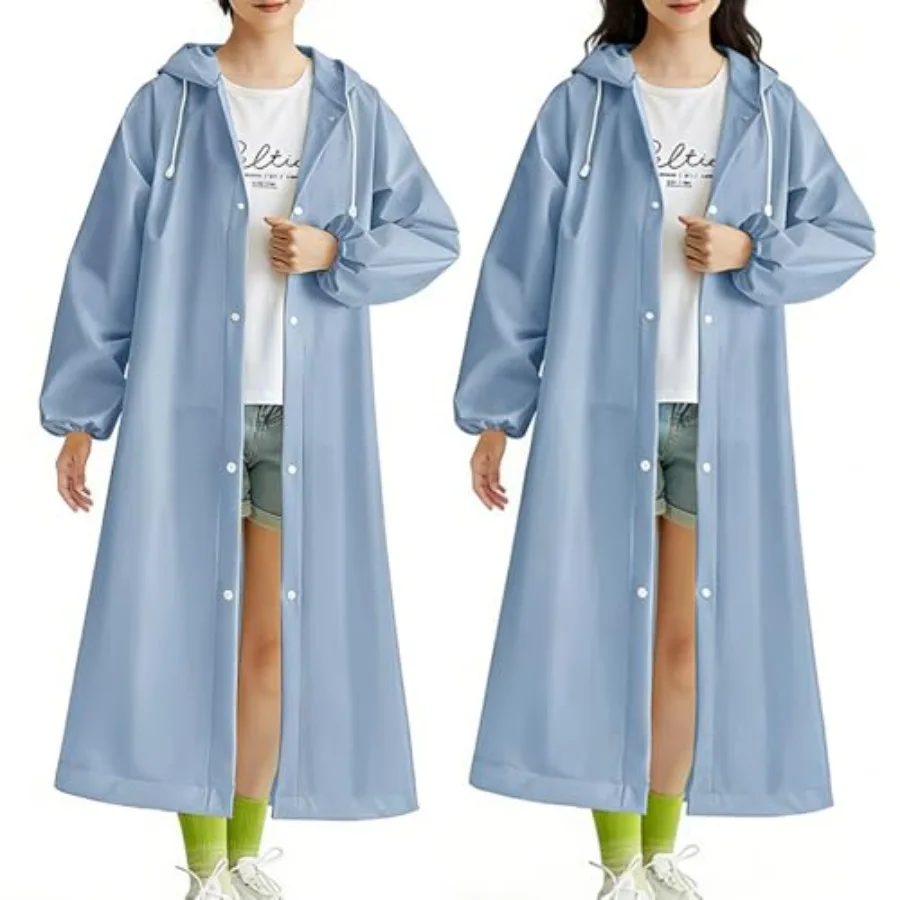 

Rain Ponchos for Adults, 2 Pcs Reusable Raincoats for Women and Men with Hood and Drawstring