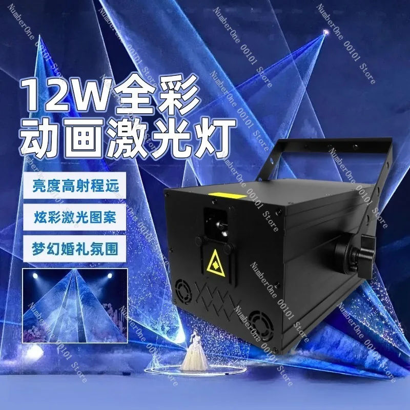 12W Full Color Laser Light, Wedding Stage Animation Lighting, Indoor Remote Control Pattern Projector, High Power Party Light