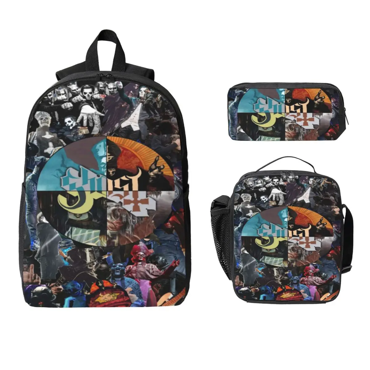 3Pcs Ghost Rock Metal Band School bags Set for Girls Boys Pen Bags Backpack Sets with Lunch Box For School Students Daypack