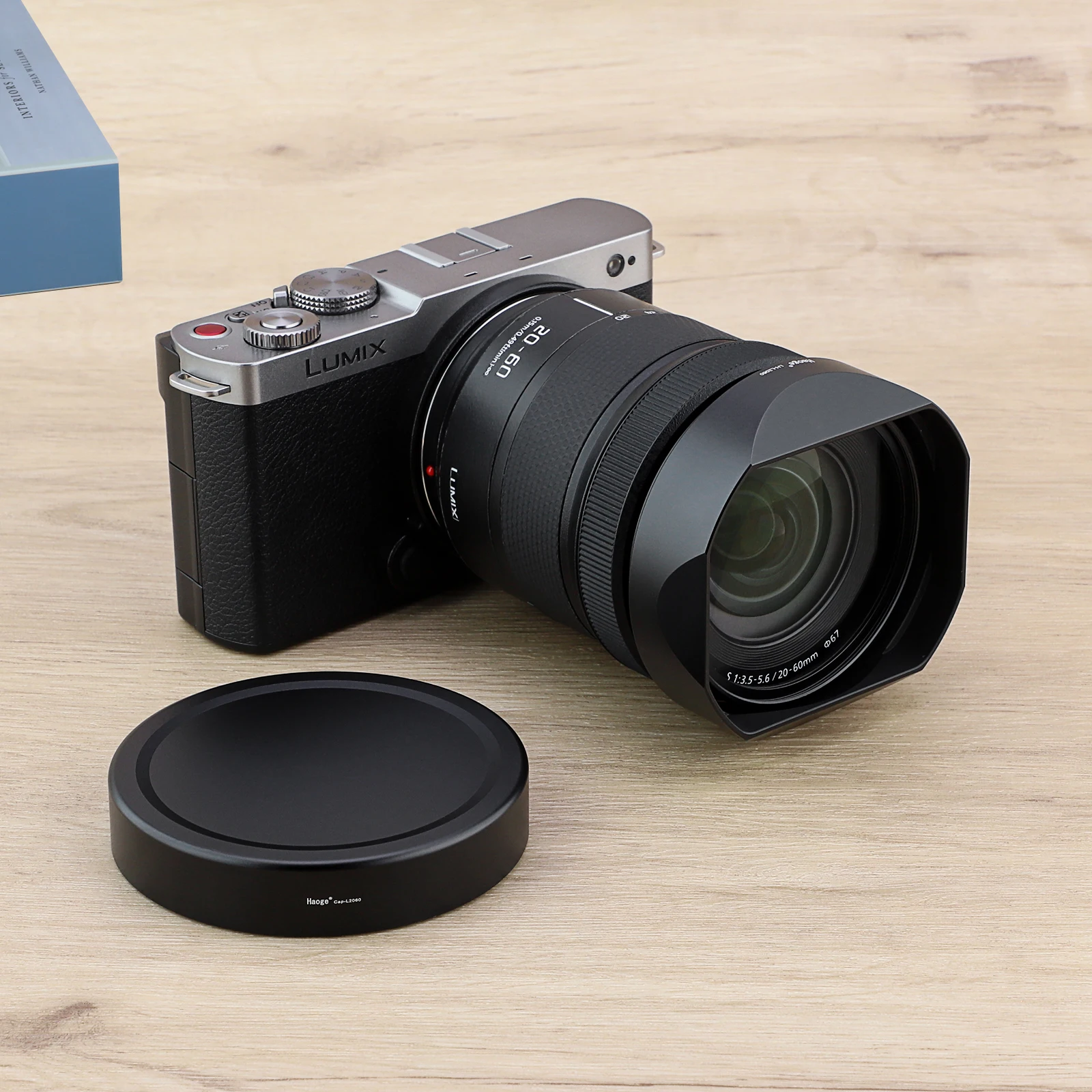 Haoge غطاء عدسة معدني مربع لباناسونيك LUMIX S 20-60 مللي متر F3.5 - 5.6 عدسة مع مجموعة غطاء معدني S-R2060 ظلال حربة الملحقات