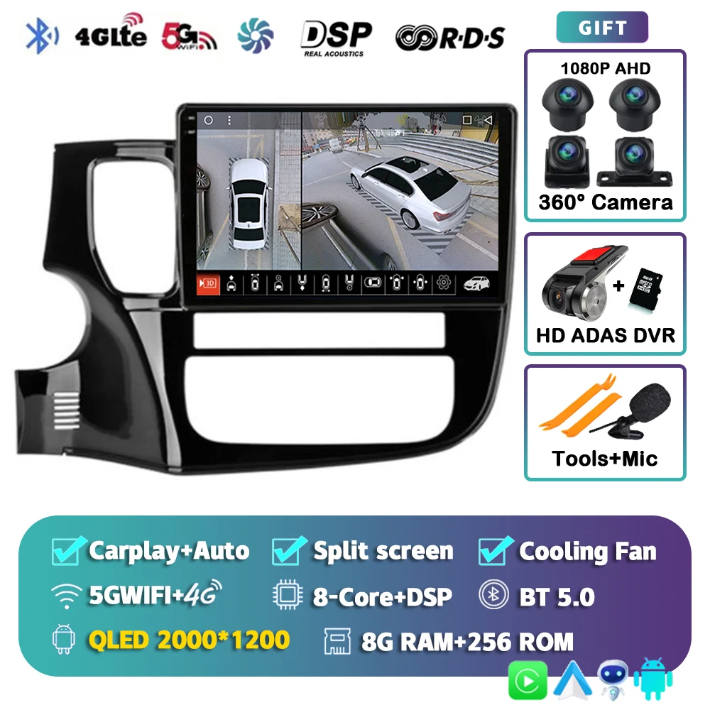 Android 16 Carplay autoradio voor Mitsubishi Outlander 3 GF0W GG0W 2012-2018 Multimedia Videospeler Navigatie Stereo GPS 2din