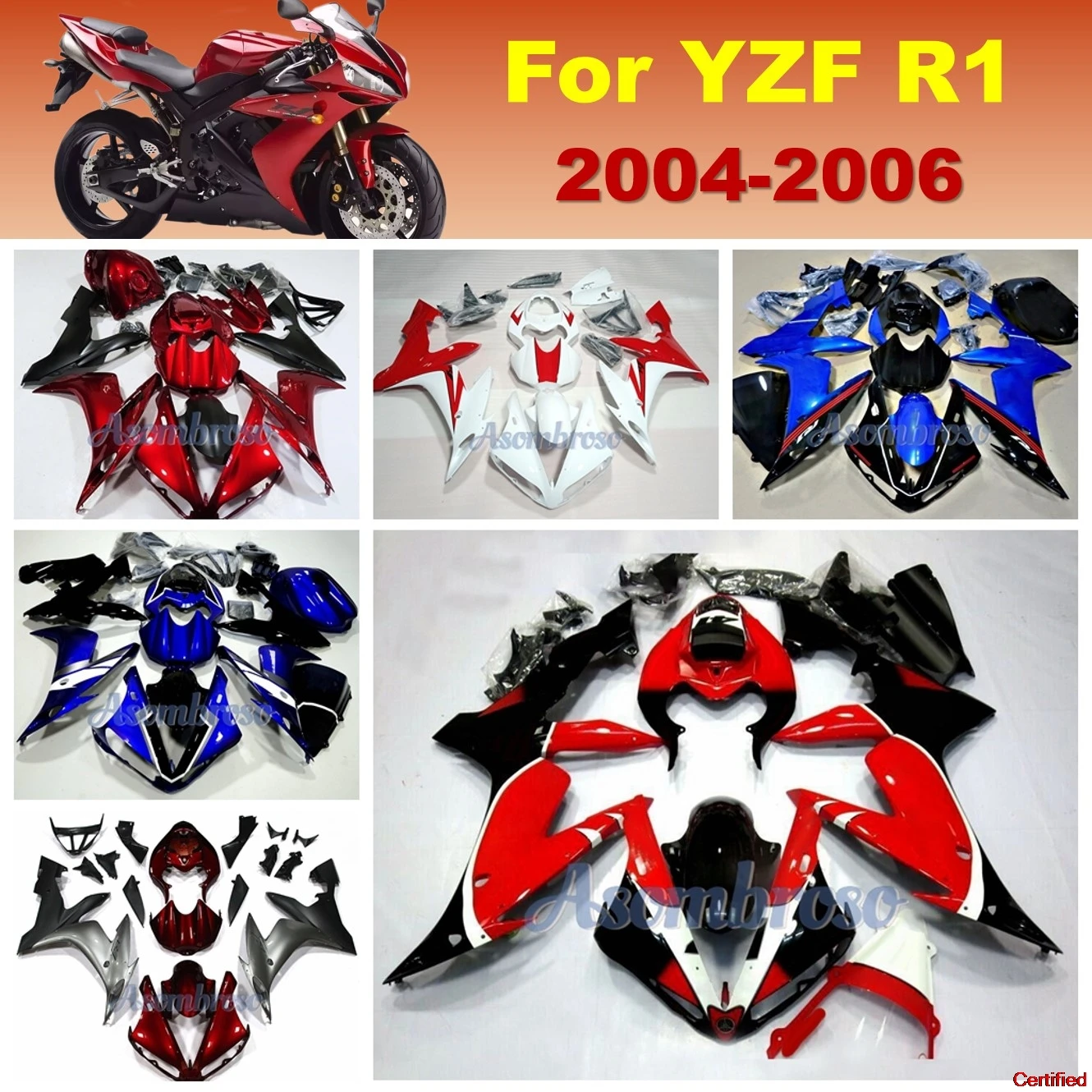 

New Custom Fairings Kit Fit for YAMAHA YZF R1 2004 2005 2006 yzfr1 04 05 06 red black moto bike housing