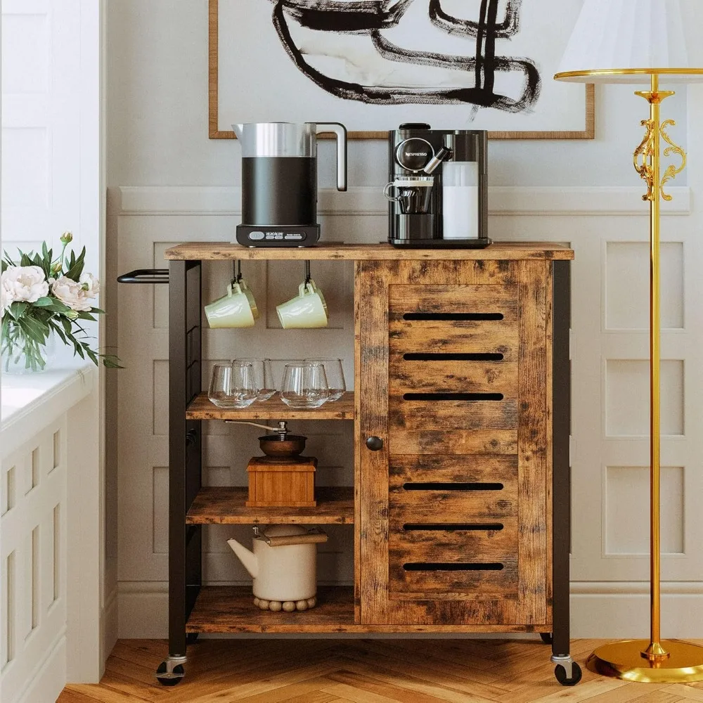 

Storage Cabinet with Wheels, Multipurpose Kitchen Cart Cabinet with Shelves,Removable Cart Handle Cup Hook, Cupboard