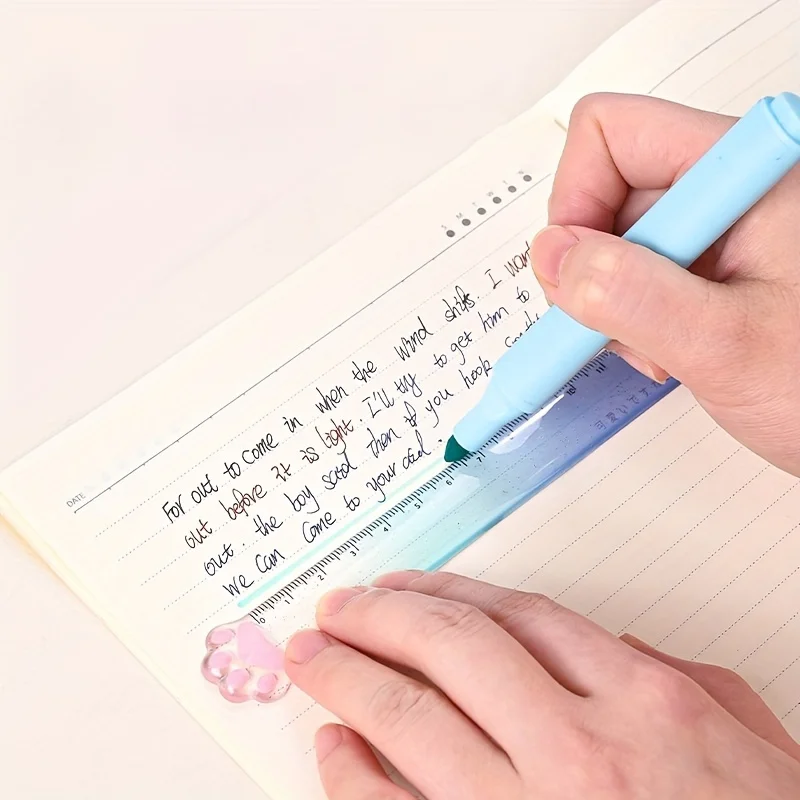 Cute Cat Claw Straight Ruler  Transparent Drawing Ruler  Gradient Color Plastic Ruler  Cartoon Creative Drawing Bookmark