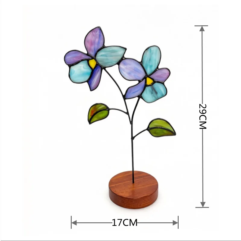 Goldene Geburtsblume aus Buntglas, personalisiertes Geschenk für Sie, eleganter Buntglas-Sonnenfänger für Geburtstage oder Jubiläen der Mutter. – Detail 6
