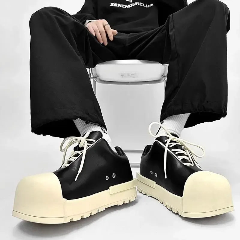 

2025 Women Unisex Cute Shell Round Toe Niche Versatile Sneakers Chunky Platform Thick Sole Trendy Style Height Increasing Shoes