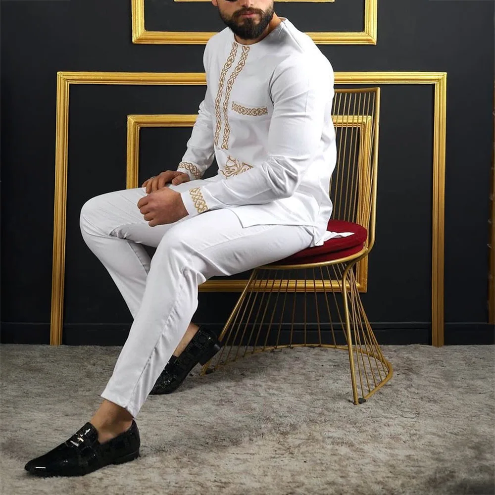 Conjunto de roupa Dashiki africana para homens, traje étnico de luxo, elegante, novo, 2 peças, estilo Abaya.