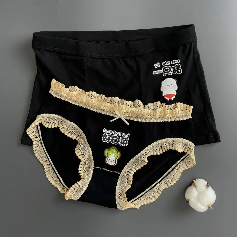 

Нижнее белье для пар в стиле Лолиты, забавное нижнее белье из чистого хлопка, новинка 2025, стильное мужское нижнее белье с четырьмя углами, сексуальное женское нижнее белье с треугольными чашками из мультфильма