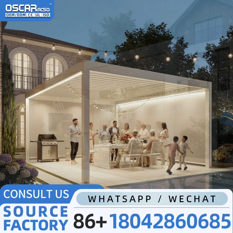 3x3 3x4 4x4 6x4m Waterproof Remote Controlled Outdoor Bioclimatic Aluminium Louver Pergola Modern OEM Factory Product for Garden