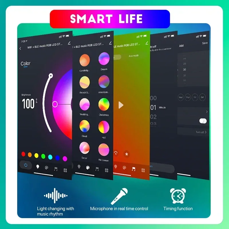 TUYA USB pasek Neon RGB, światła linowe RGB z lampkami Smartlife kontrola aplikacji 5V z pilotem do dekoracji pokoju i imprezy