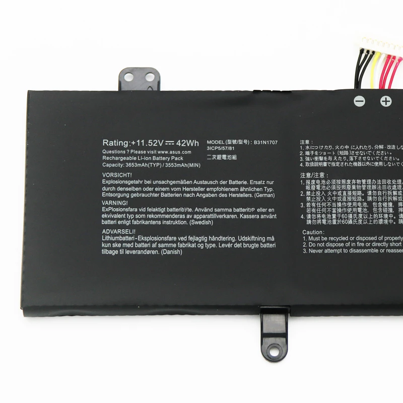 ONEVAN Neue batterie B31N1707 3ICP5/57/81 para Asus VivoBook 14 X411UA S14 S410UA X411UA-BV934, 11,52 V, 3653mAh, 42Wh