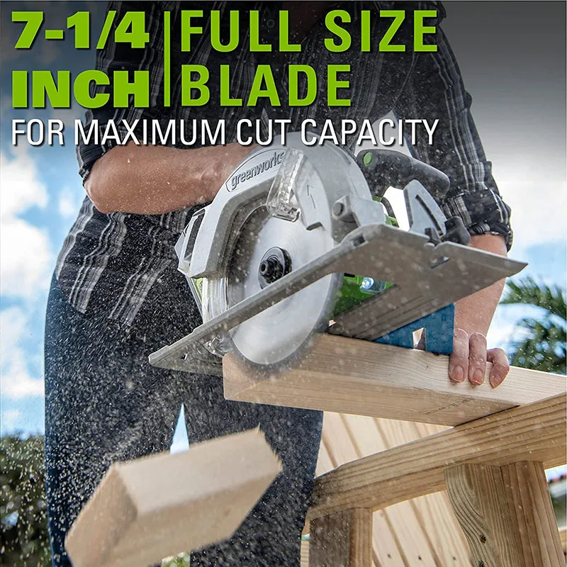 Greenworks 24v brushless 7.25 "circular viu 0-45 ° chanfro cortou a capacidade com led
