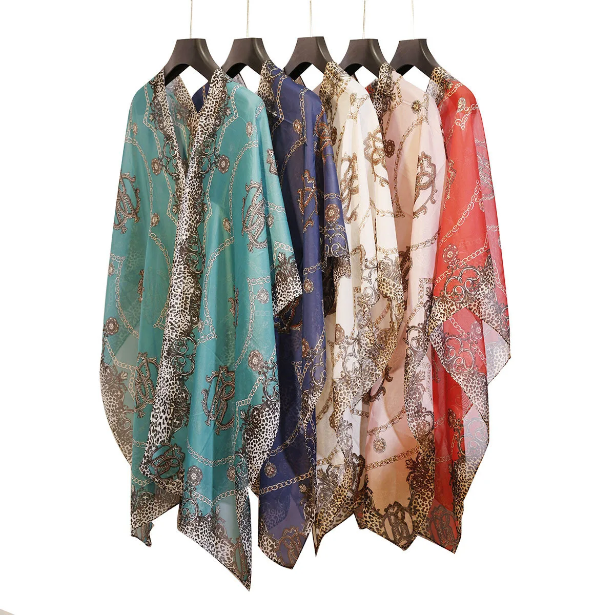 

150*95cm 2024 Spring Summer Women New Chiffon Shawl Muffler Printed Decorate Cape Silk Chiffon Polyester Travel Sunscreen Cape