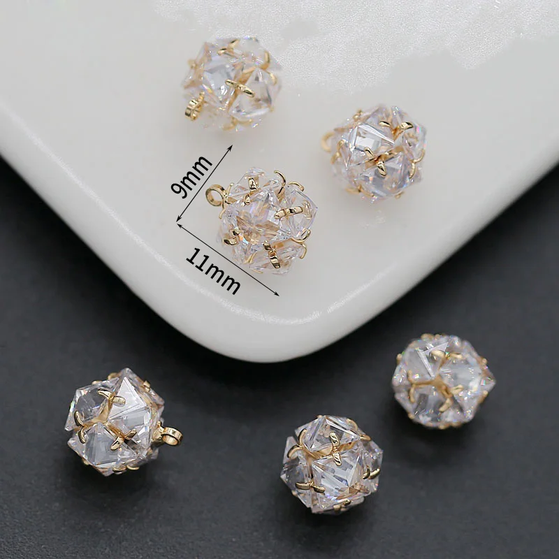 4PCS Mixed Colors Zirconia Rhinestones Exquisite ball Charms Pendants for Diy Earring Necklace Jewelry Making Supplies