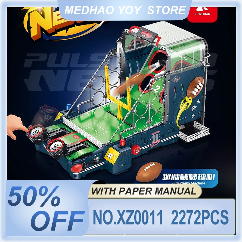 Máquina de juego de Rugby XZ0011 de alta gama, bloques de construcción, Idea creativa de potencia, máquina de juego de batalla deportiva, ladrillo, juguete DIY, regalo de Navidad para adultos