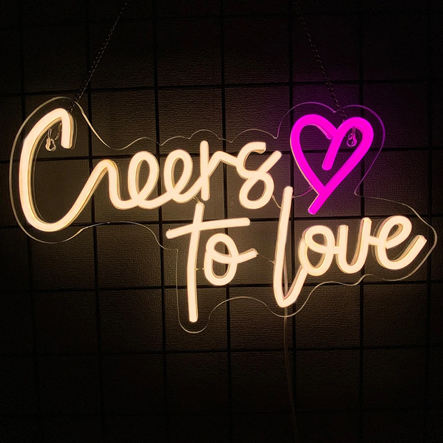 Cheers to Love Neon Sign Wedding Neon Sign Led Lights for Room Wall Decor Light Signs for Wedding USB Powered Sign Decor