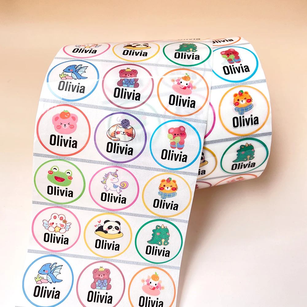 Round Waterproof Name Sticker Custom Stationery Decals Personalized First Name Adhesive Label for Children Bottle Tag for Kids