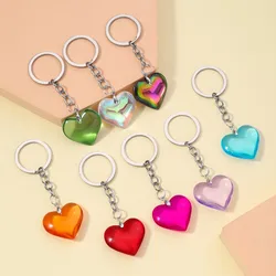 Glass Colorful Love Keychain Trendy Cute For Women Friend Gift Sweet Hearts Bag Car Keyring Crystal Decorative Accessories
