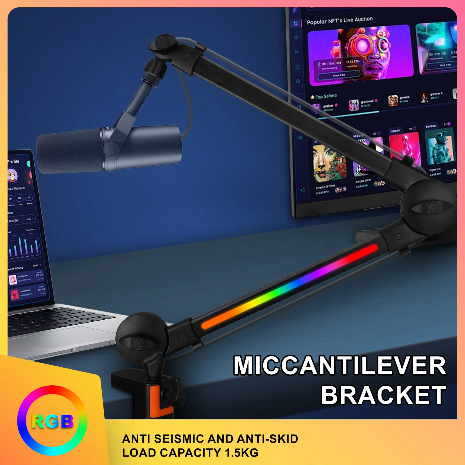 

Настольная подставка для микрофона RGB для тяжелых условий эксплуатации. Универсальный комплект, с регулируемой стрелой, поп-фильтром и ветровым стеклом, для других микрофонов.