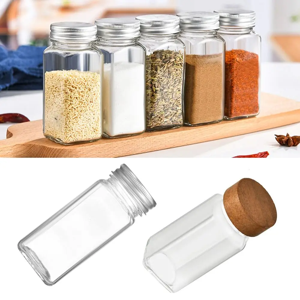 Transparent Storage Tank Glass Sealed Spice Jars Dispensing Bottles Storage Tool Square Spice Jar with Acacia Wood Lids