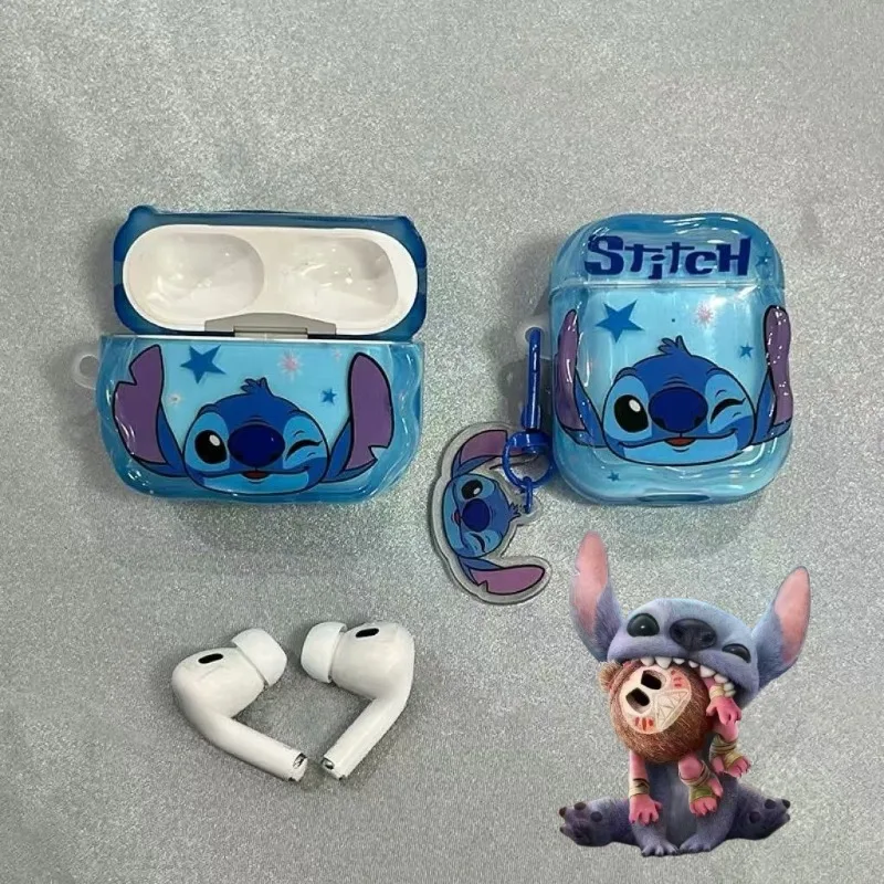 Disney Stitch Headset Cases for Apple Airpods 1 2 3 4 Pro Cover Cartoon Shockproof Headphones Cover Earphone Case with Keychain