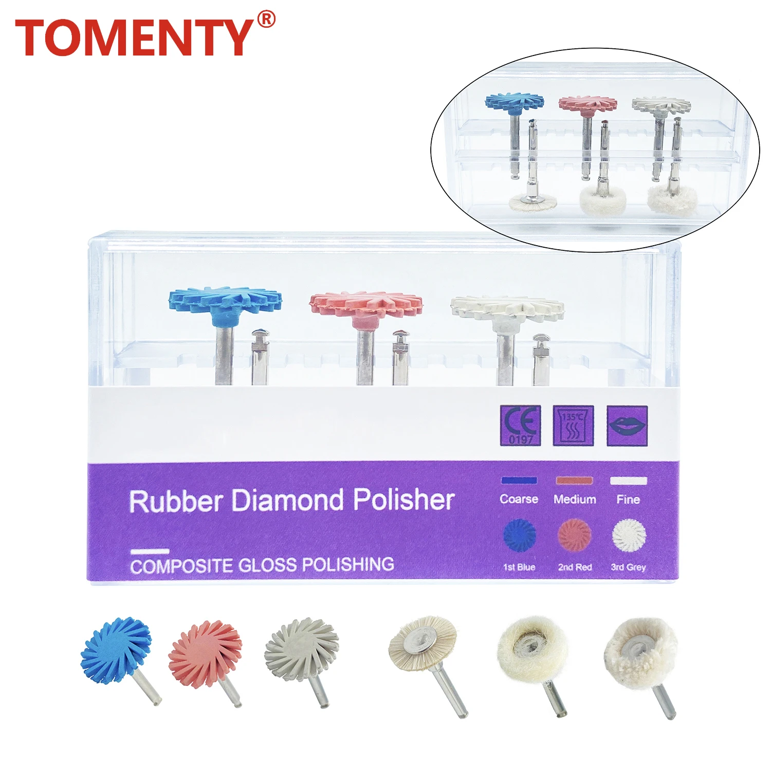 6pcs/Pack Dental Rubber Polisher Composite Flat Dental Polishing Brush Resin Polishing Diamond System RA Disc 14mm Wheel Kit