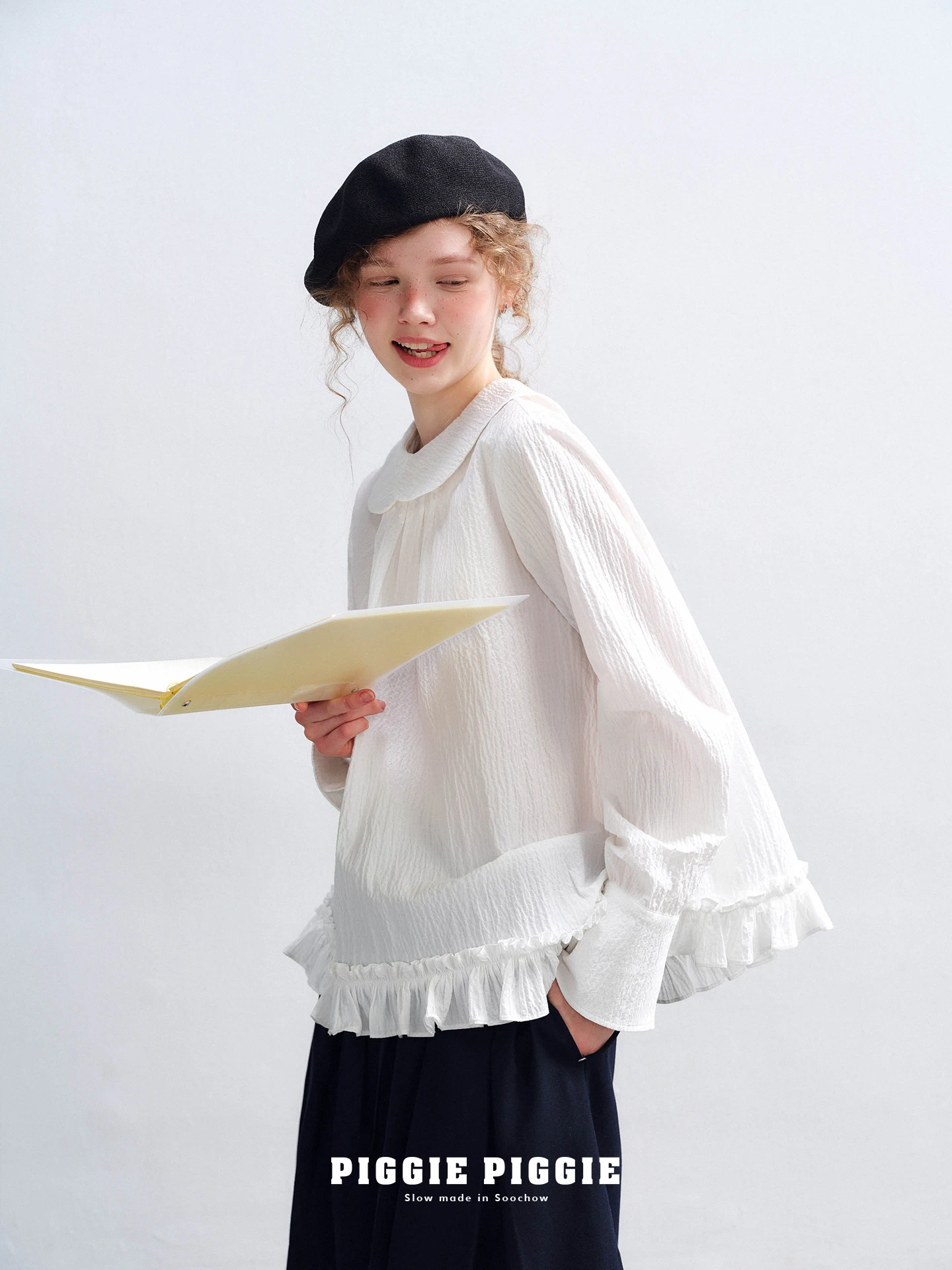 

Хлопковая рубашка с длинным рукавом в японском стиле Piggie Piggie, 100% хлопок, с воротником-стойкой, юбка А-силуэта с оборками под дерево для...