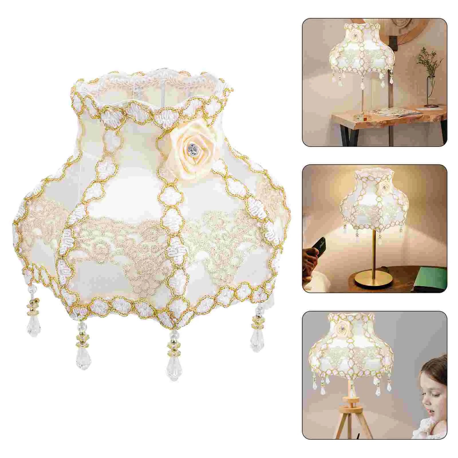 European Lampshade Tassel Scalloped Fabric Hotel Victorian Shades Replacement Table Lampshades for Cloth Drum Desk